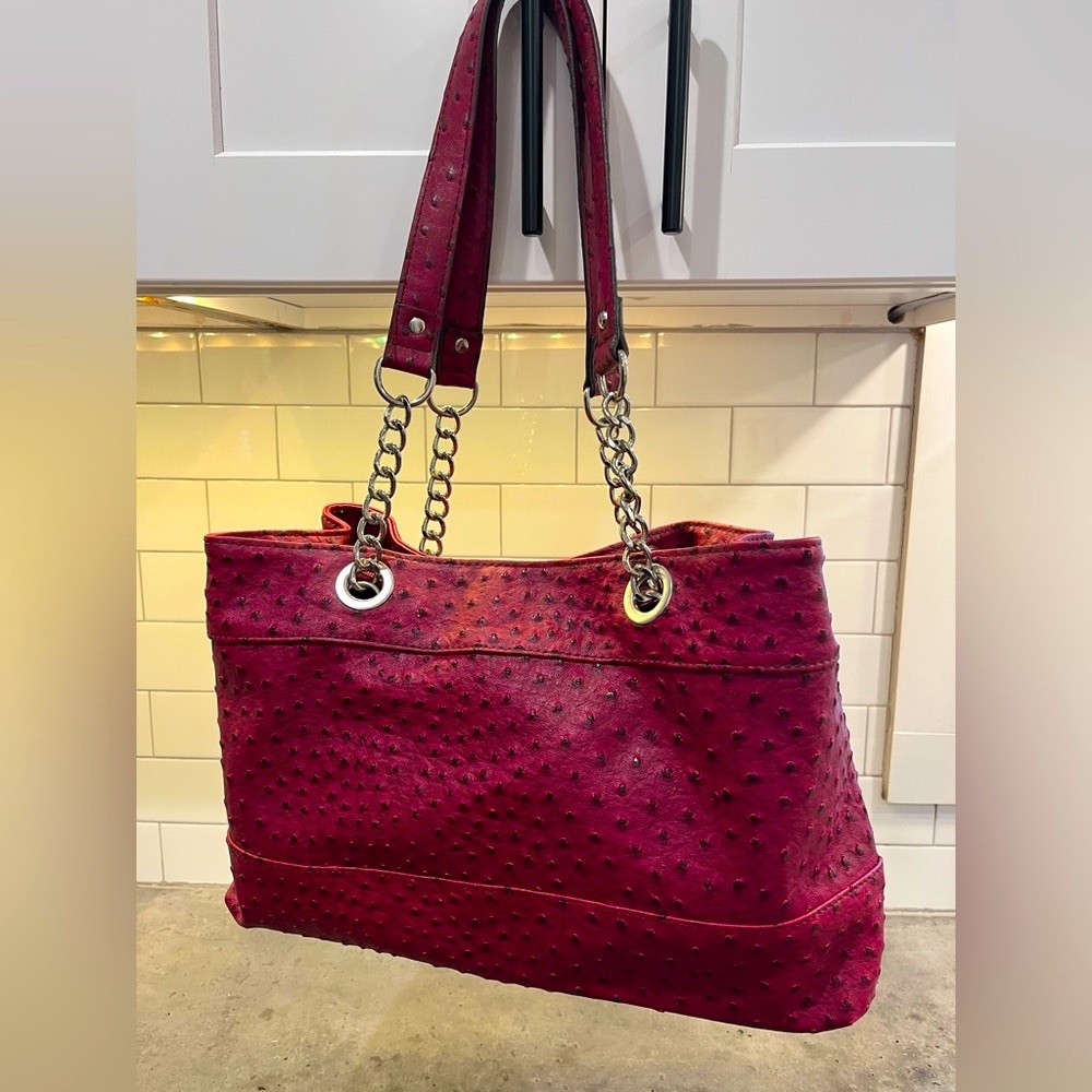 Kelly & Katie Red Ostrich-Embossed Shoulder Bag